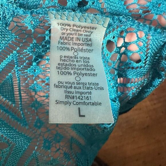 LuLaRoe L Lacy lagenlook Monroe teal & black fringe kimono - Picture 3 of 4